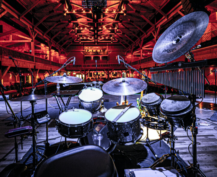 Drums set up for a concert